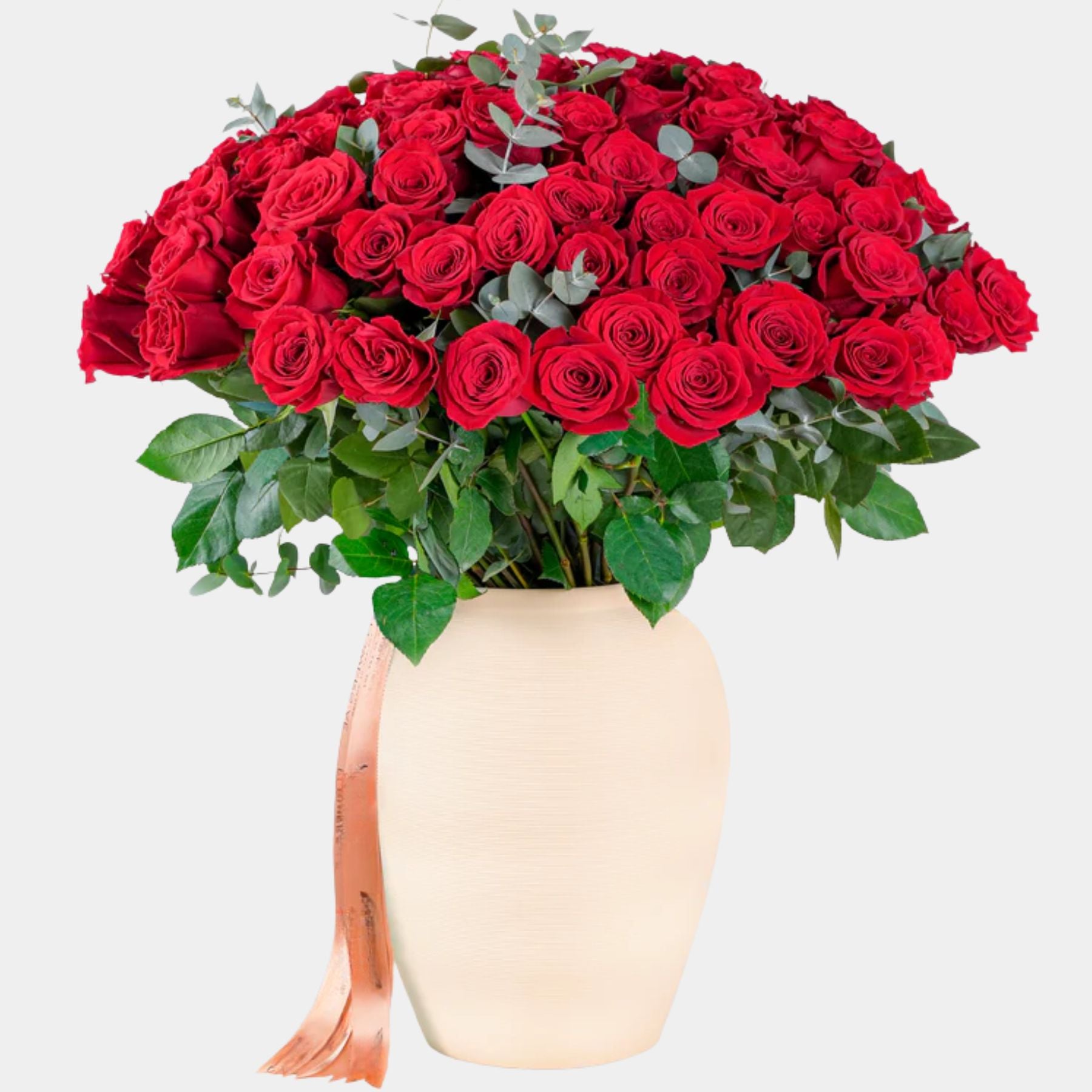 100 Luxury Red Roses Vase