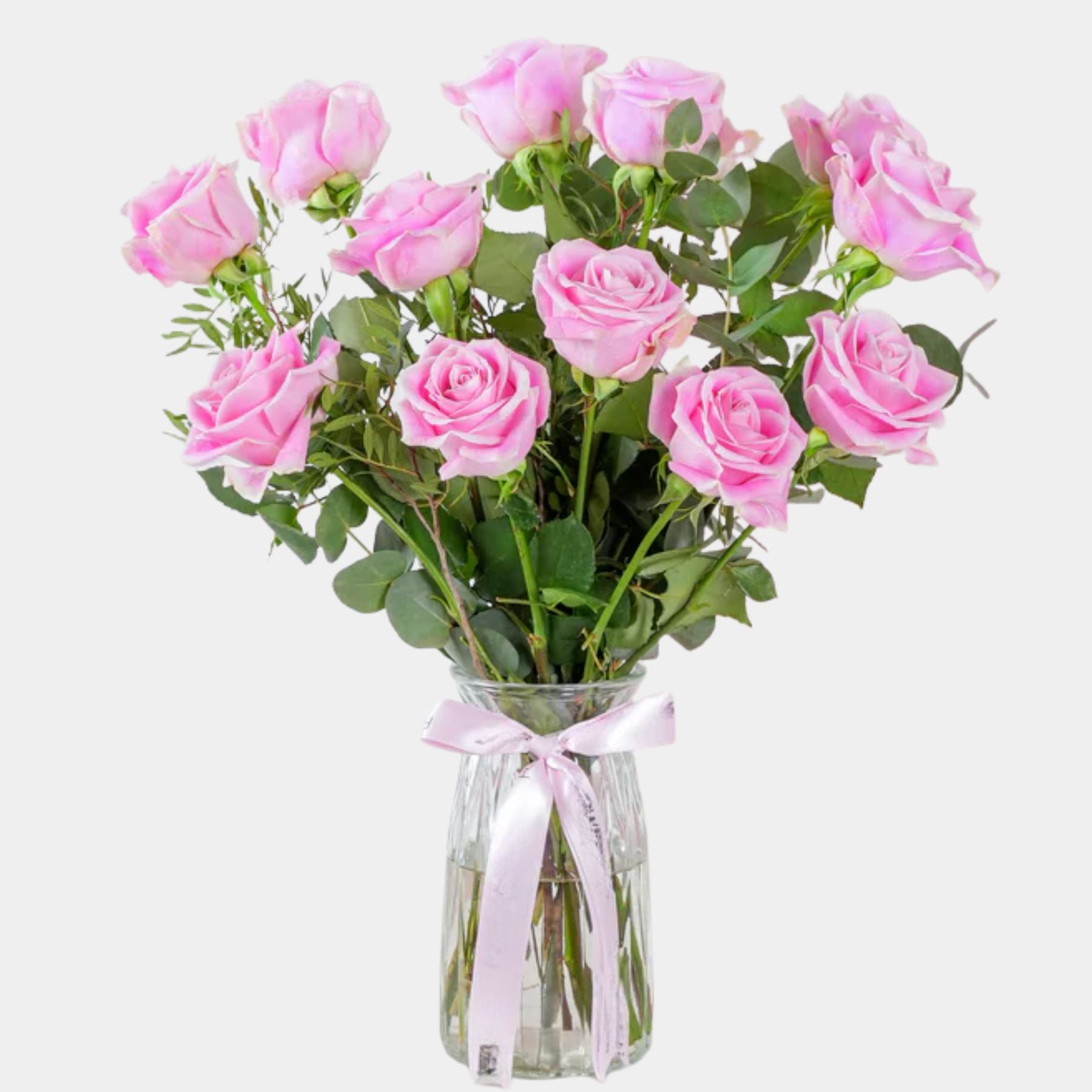 12 Pink Roses Vase