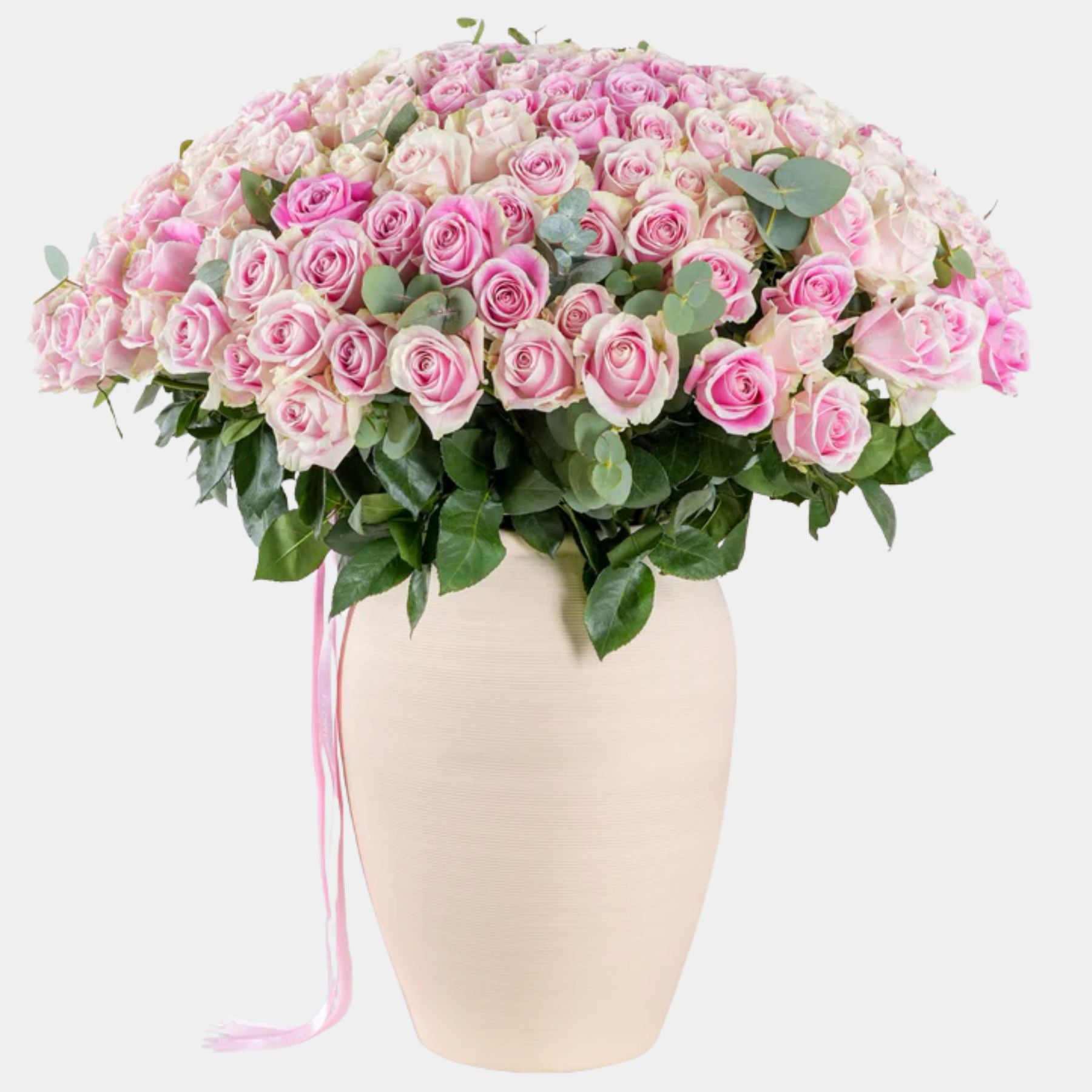 150 Luxury Pink Roses Vase