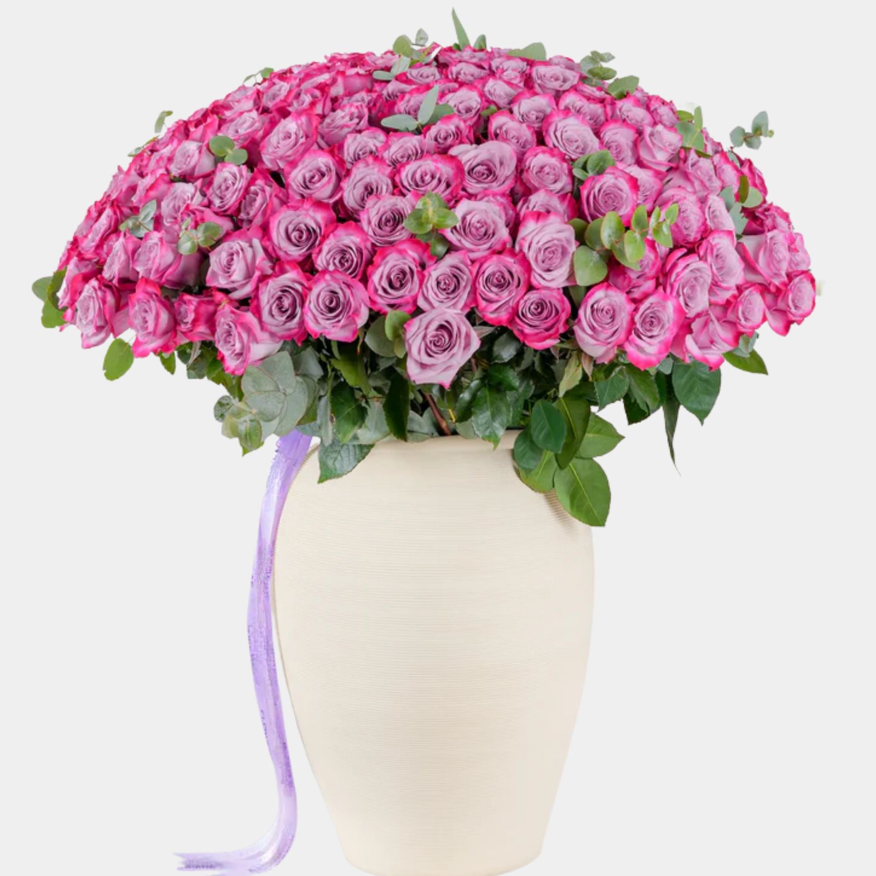 200 Luxury Purple Roses Vase