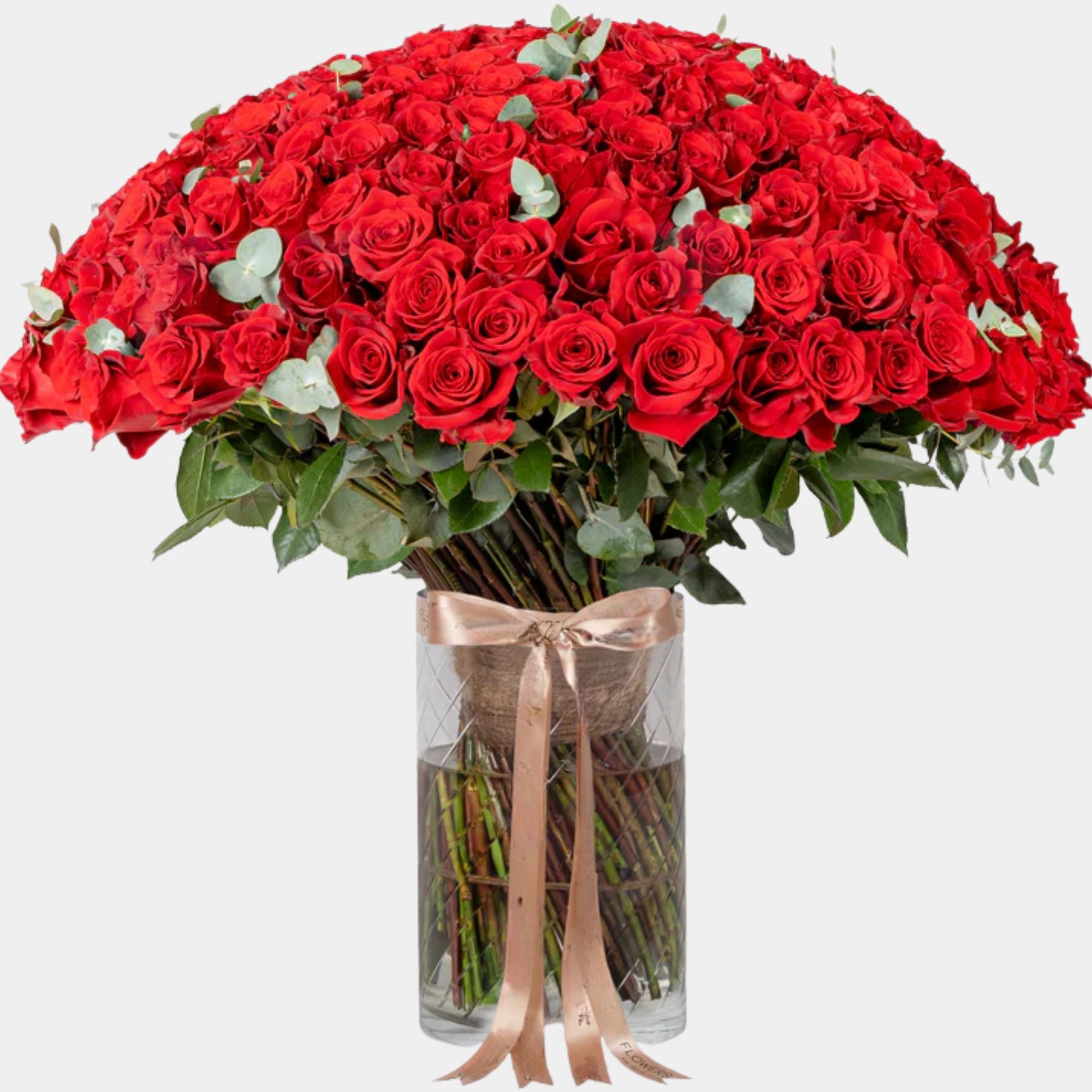 200 Luxury Red Roses Vase