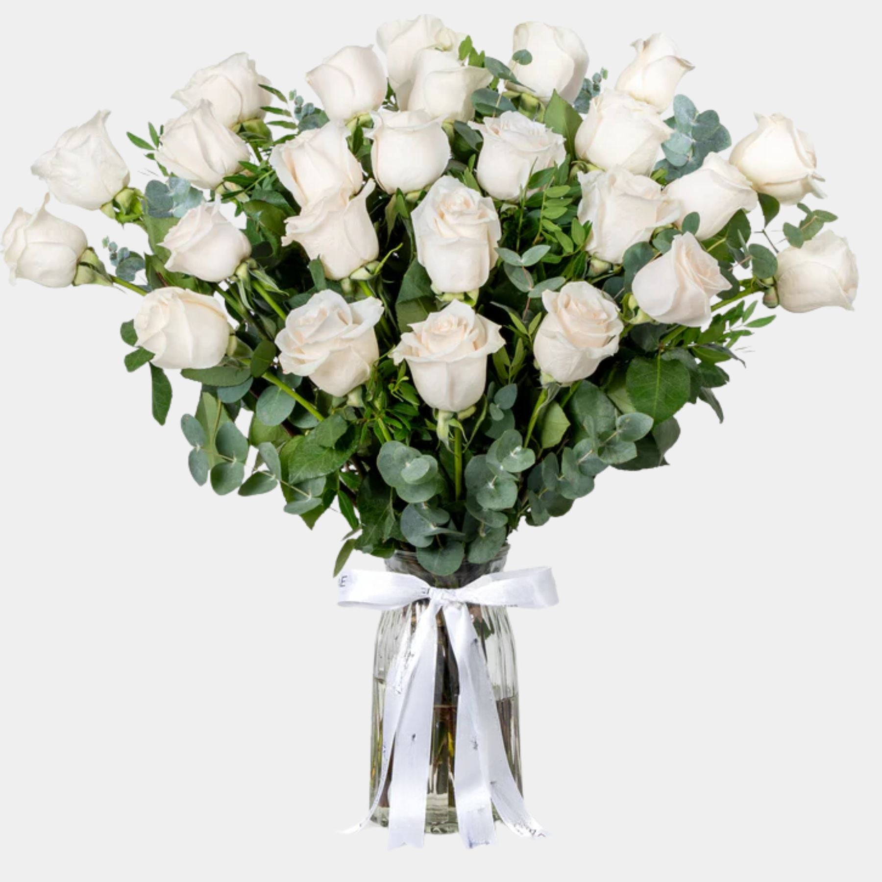25 White Roses Vase