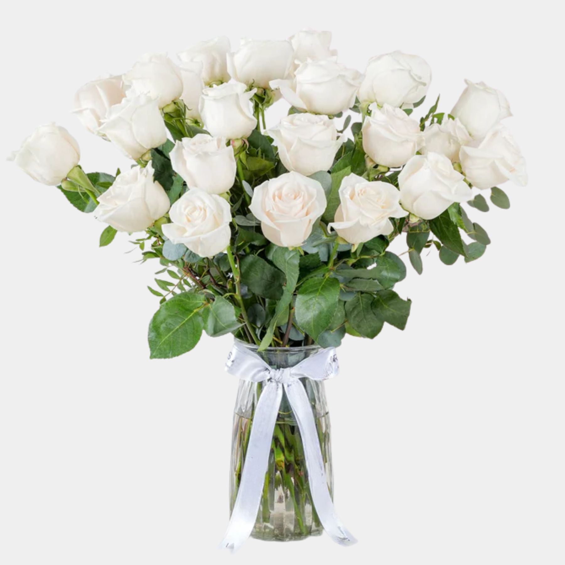 25 White Roses Vase
