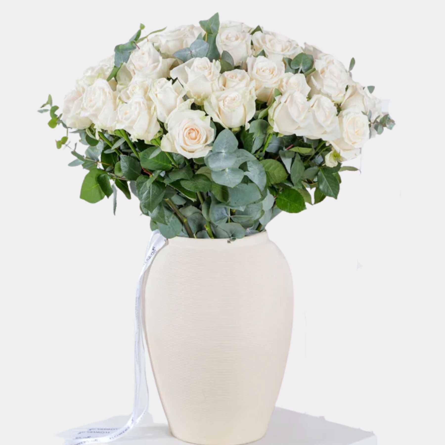 50 White Roses Vase