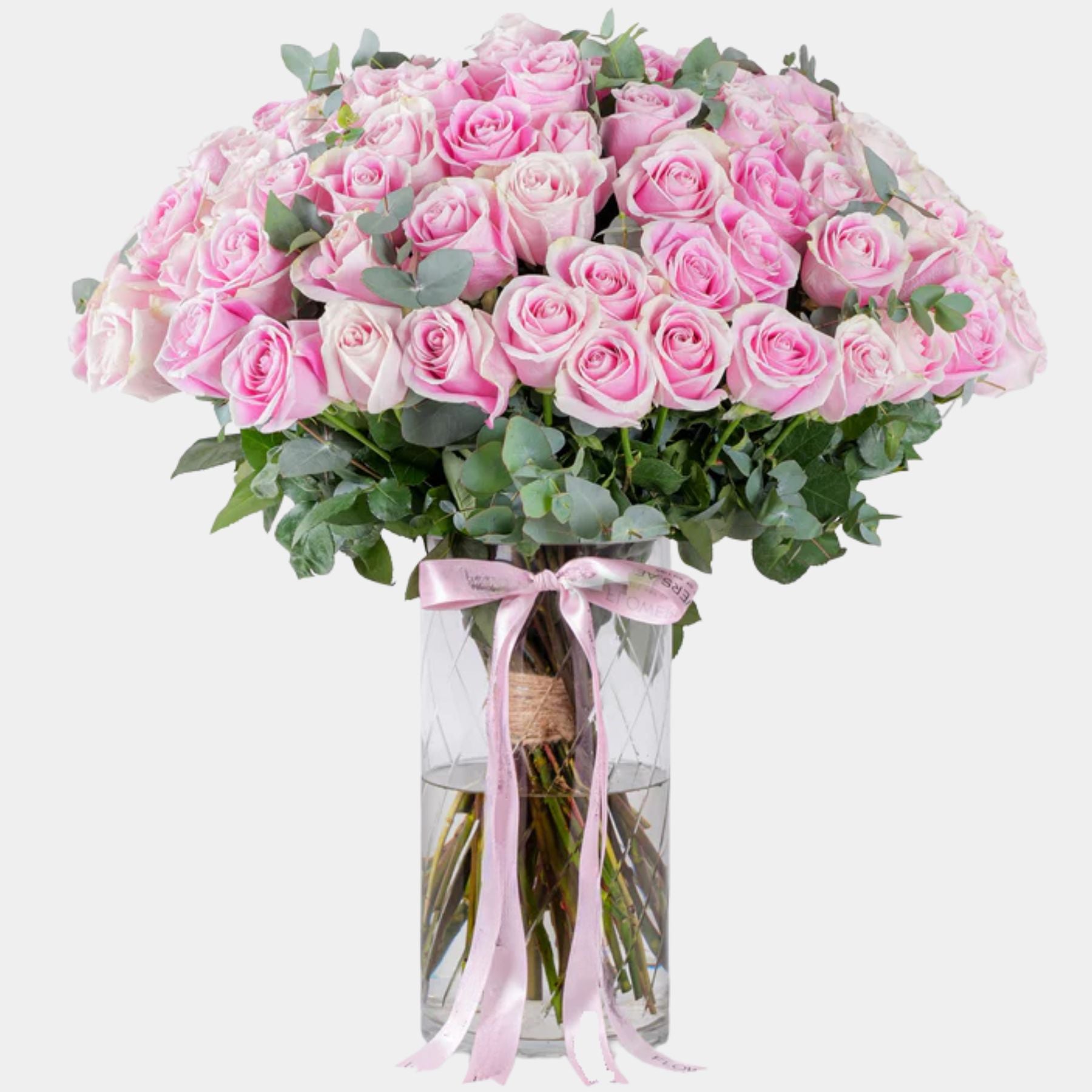 100 Luxury Pink Roses Vase