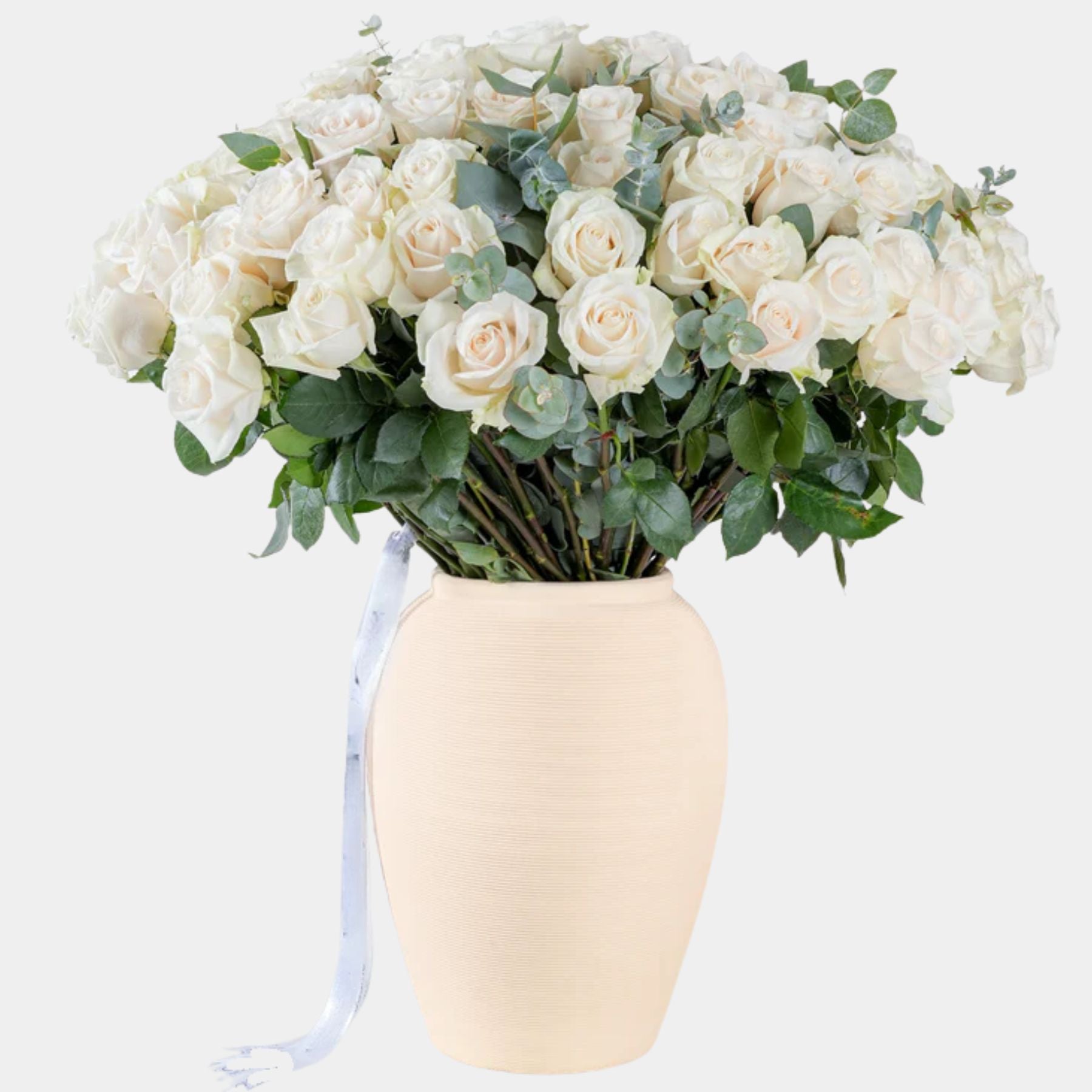 100 Luxury White Roses Vase