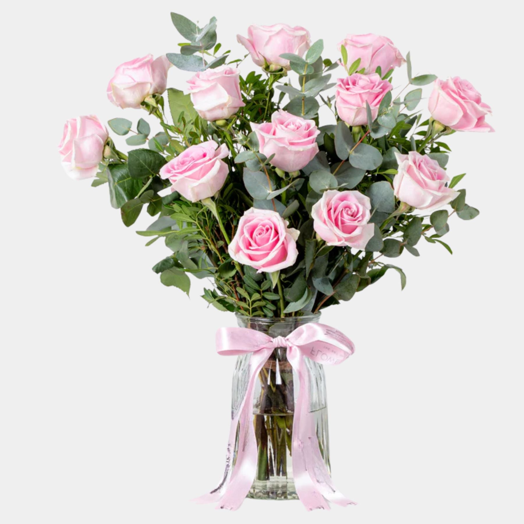 12 Pink Roses Vase