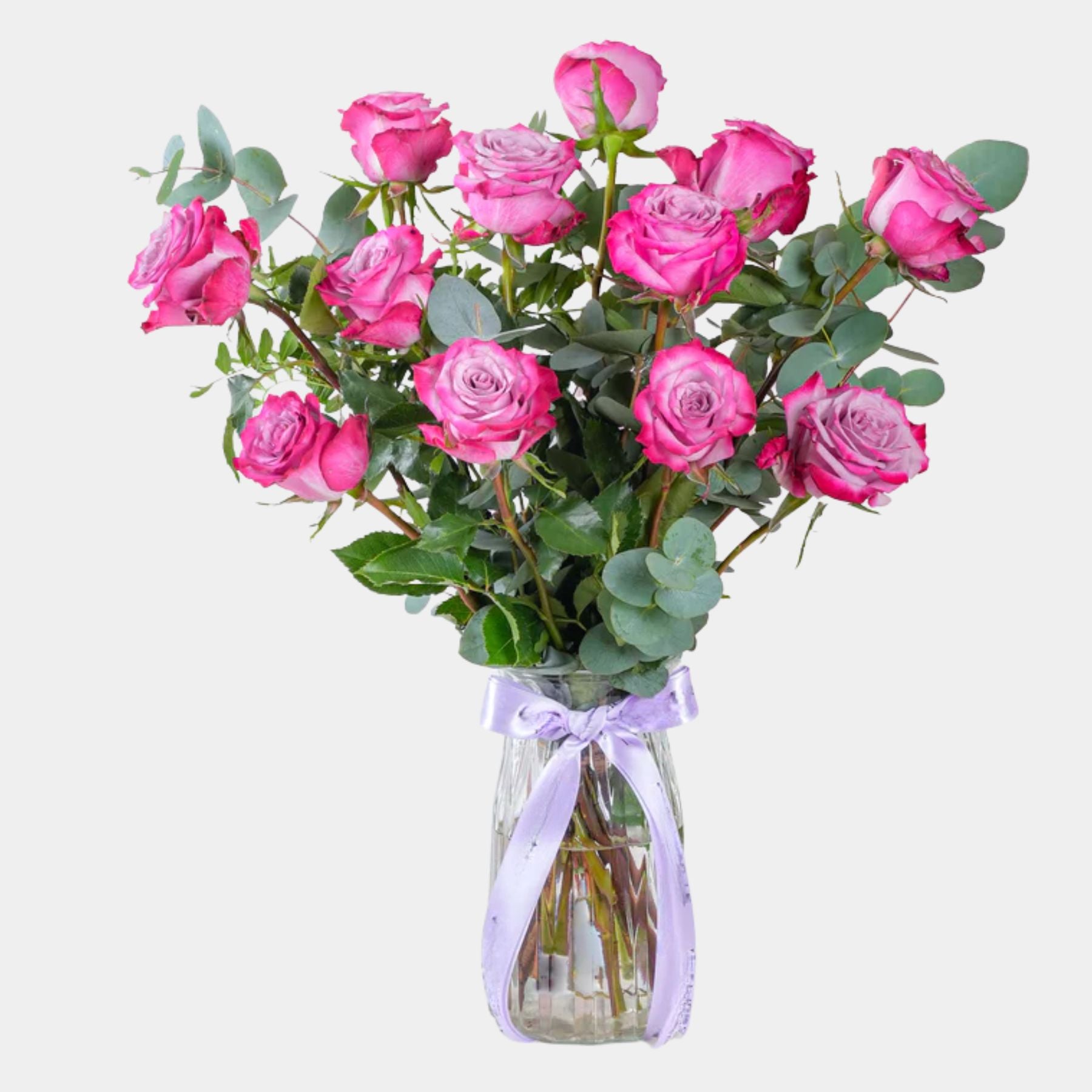 12 Purple Roses Vase
