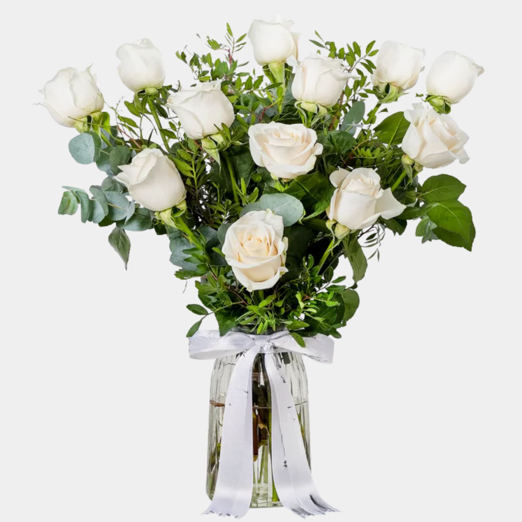 12 White Roses Vase