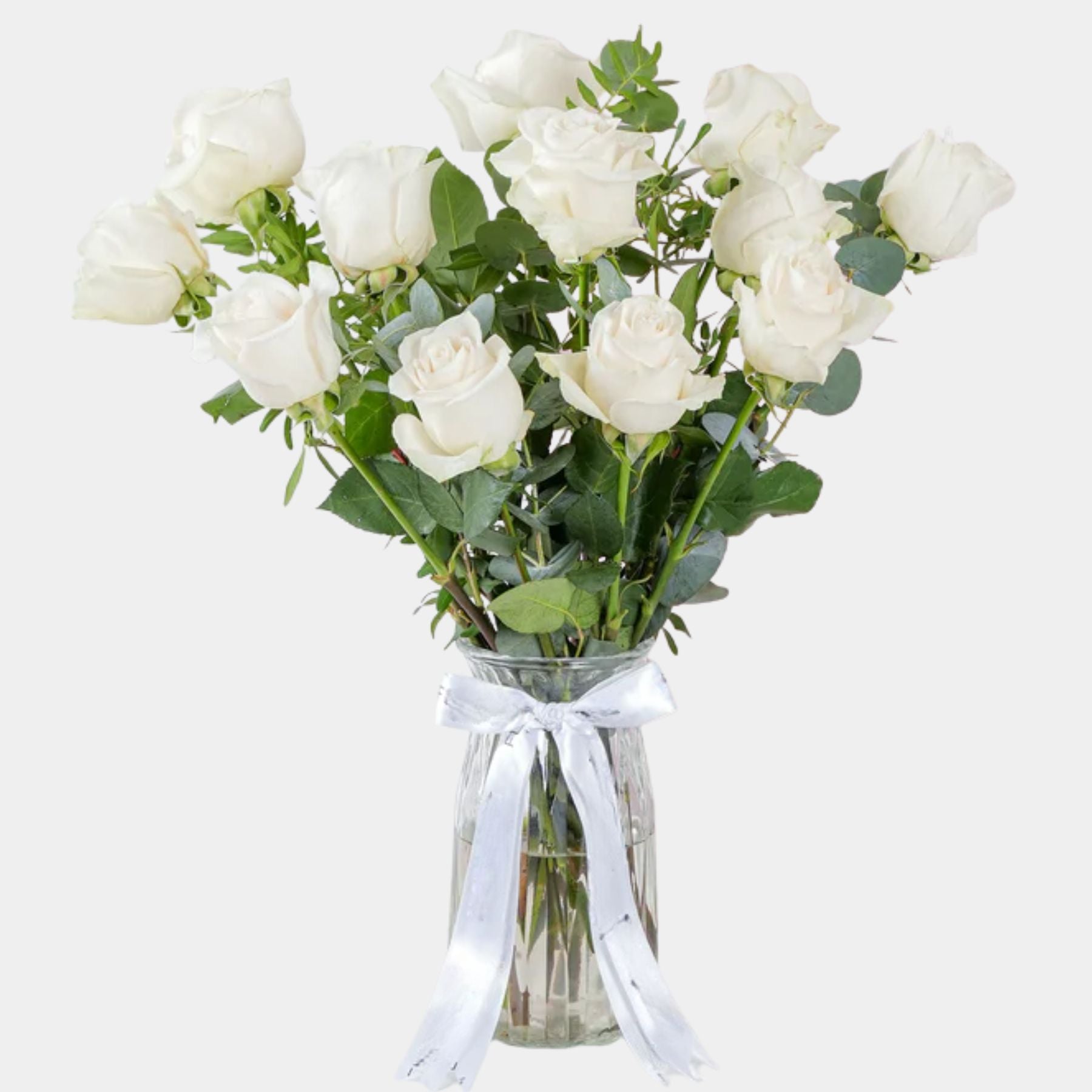 12 White Roses Vase