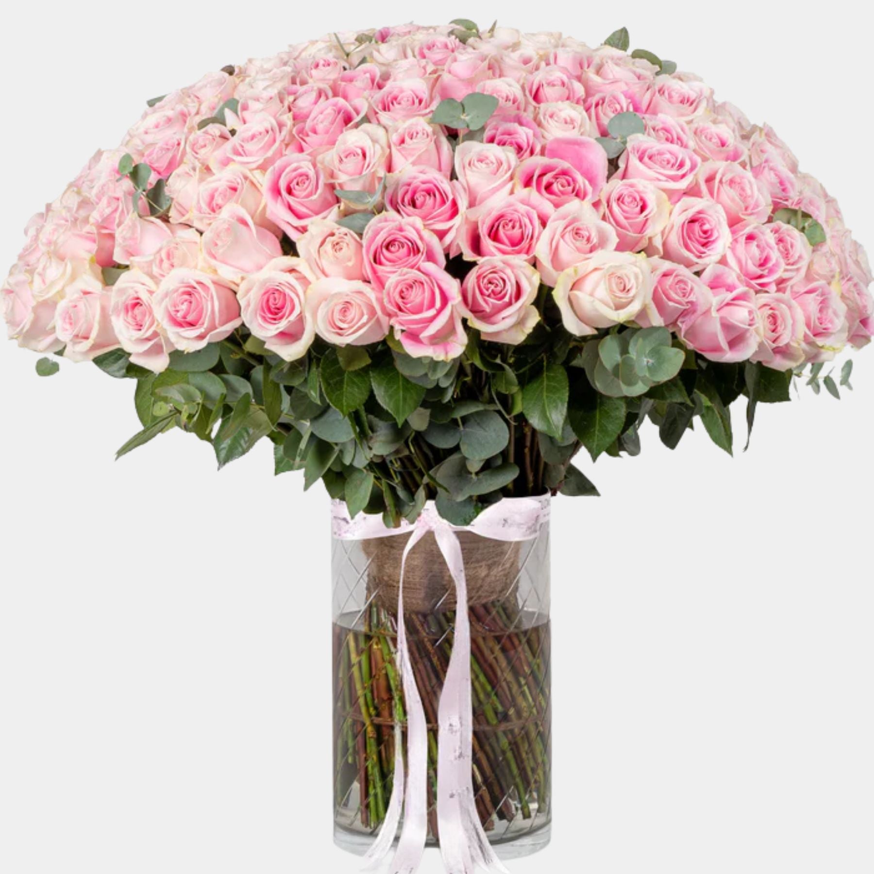 150 Luxury Pink Roses Vase