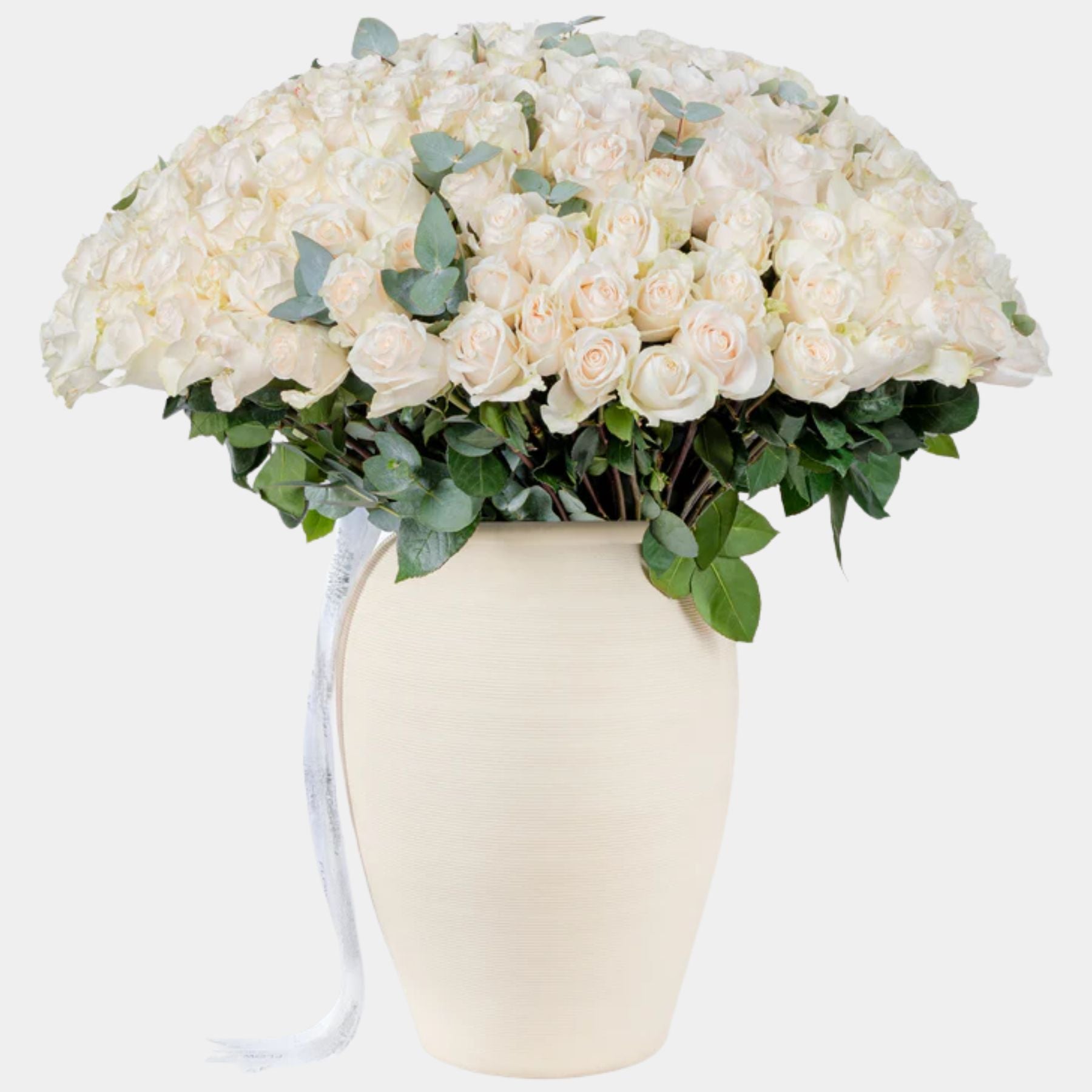 150 Luxury White Roses Vase