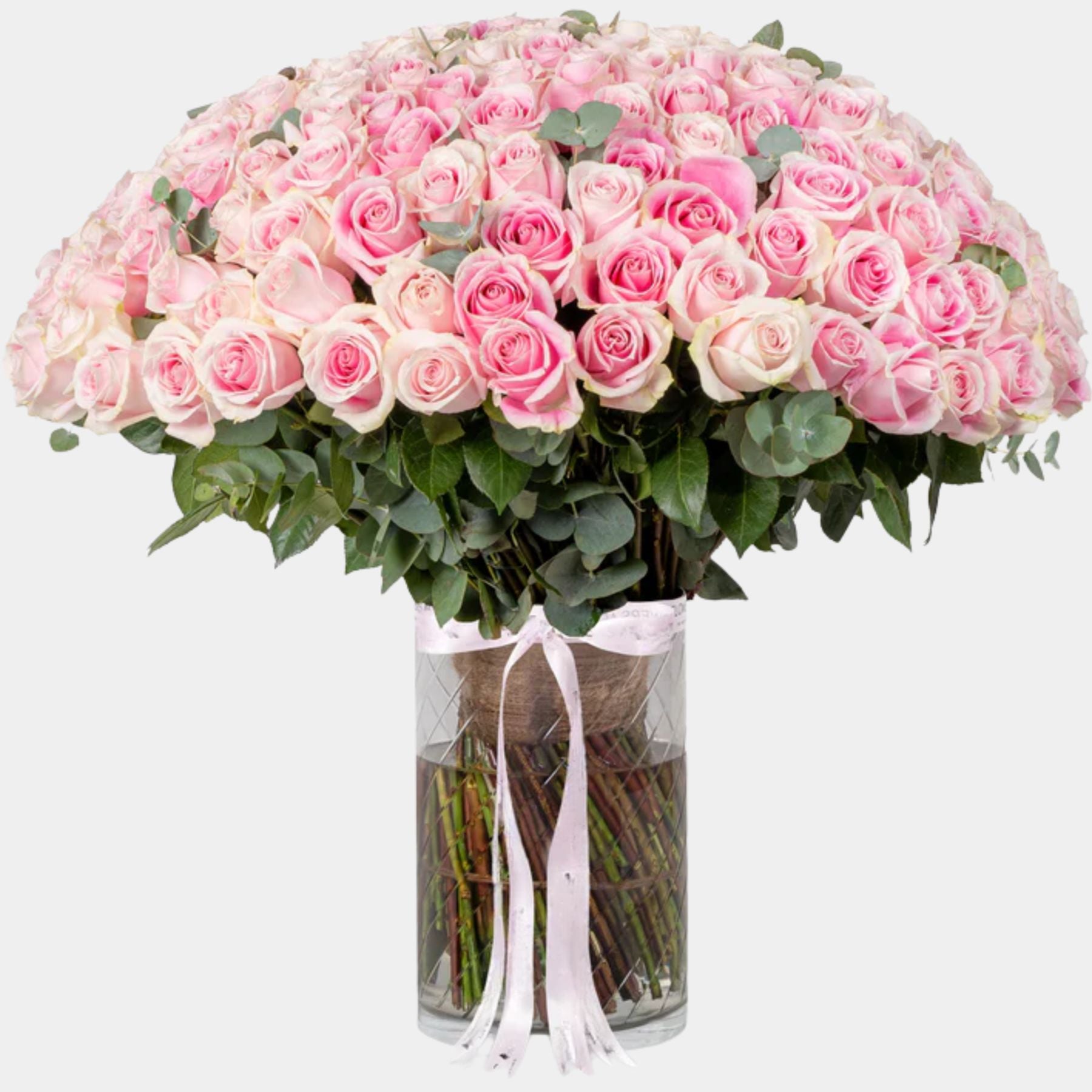 200 Luxury Pink Roses Vase