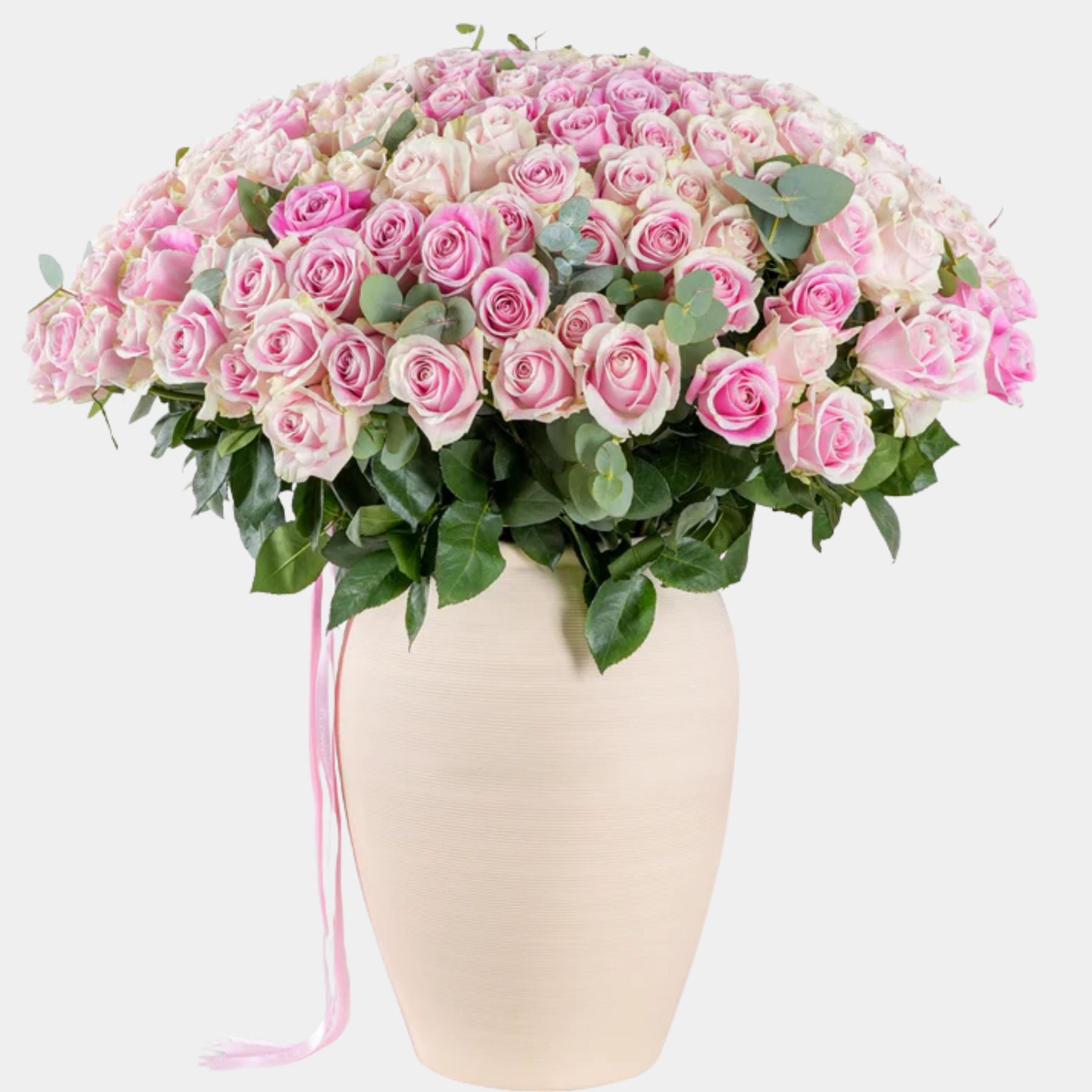 200 Luxury Pink Roses Vase