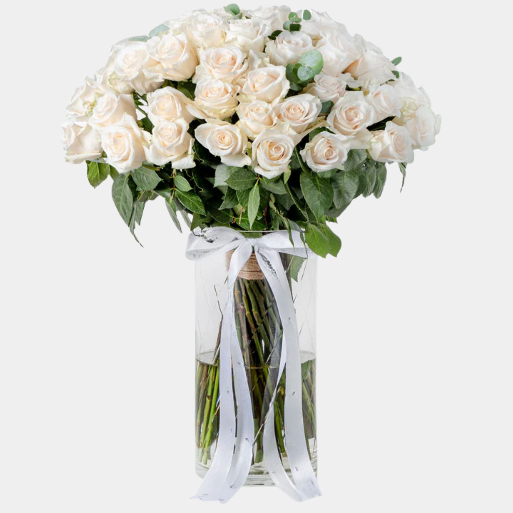 50 White Roses Vase