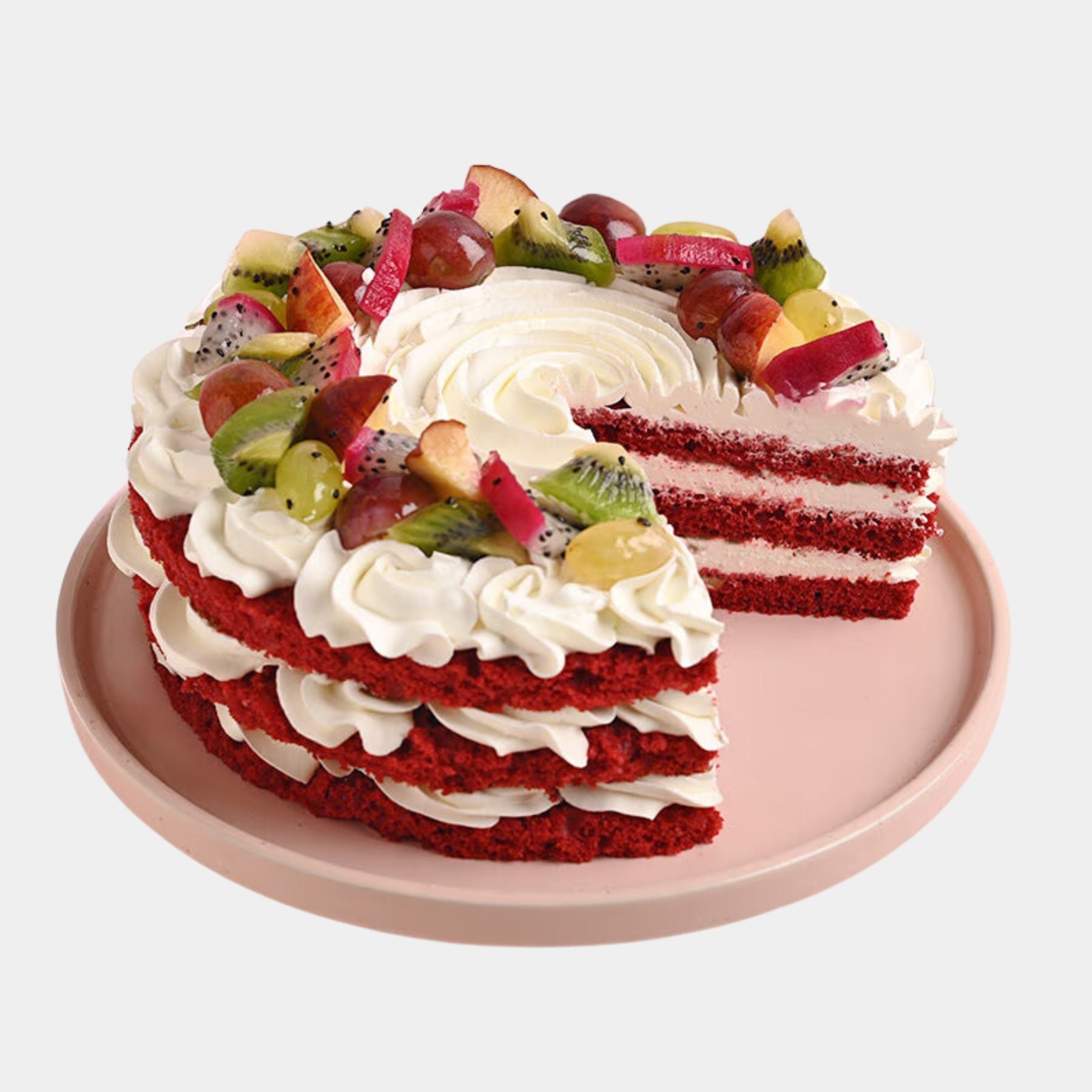 Berry Bliss Fruit Red Velvet Cake