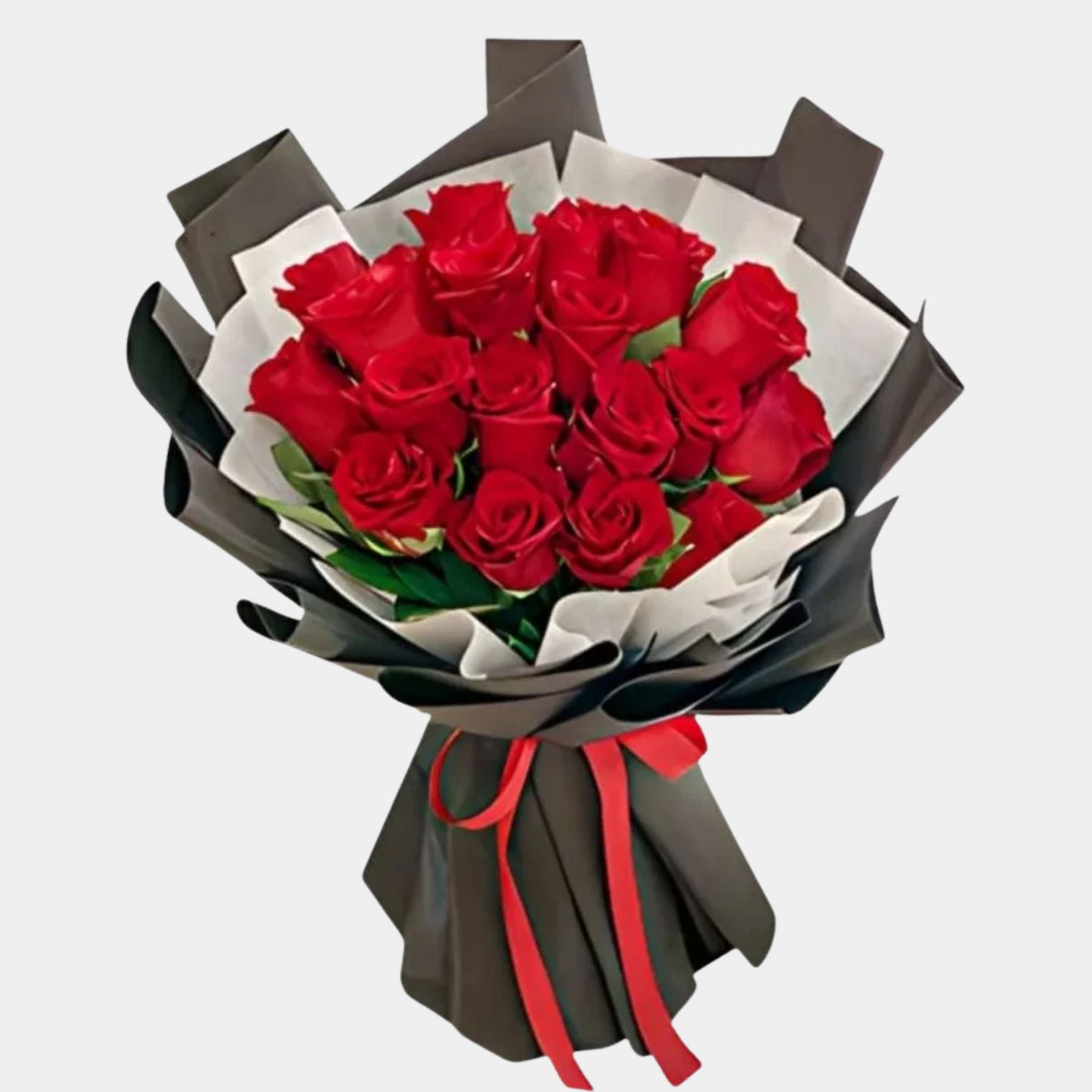 Classic 21 Red Roses Bouquet with Black Wrapping